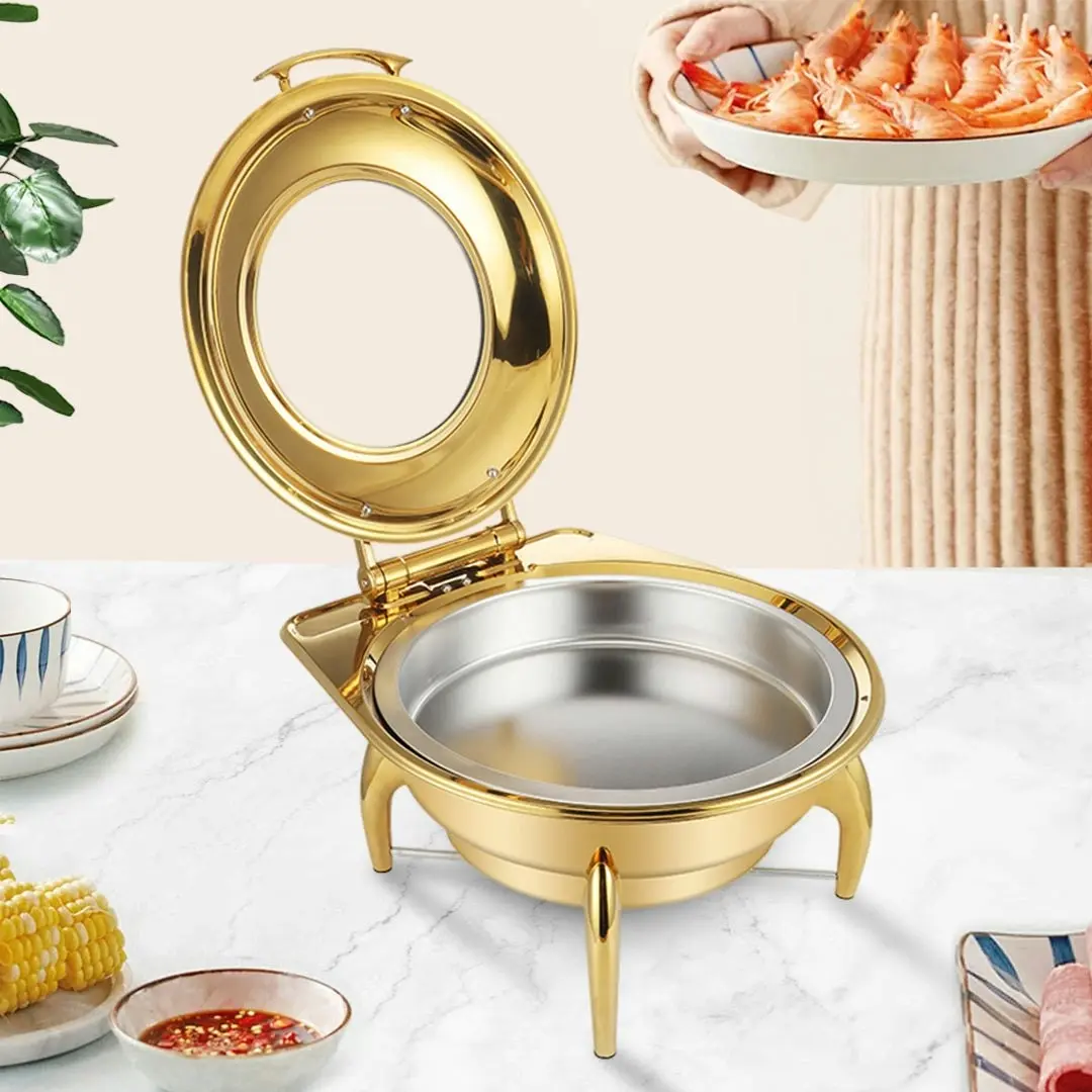 Soga Gold Plated Stainless Steel Round Chafing Dish Tray Buffet Cater Food Warmer Chafer with Top Lid