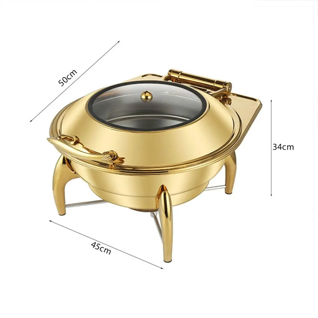 Soga Gold Plated Stainless Steel Round Chafing Dish Tray Buffet Cater Food Warmer Chafer with Top Lid