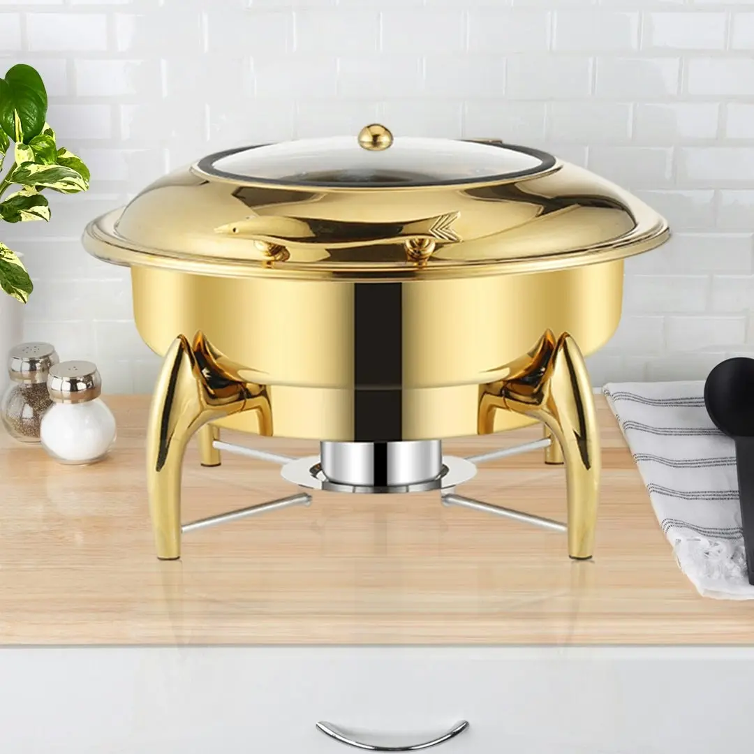 Soga Gold Plated Stainless Steel Round Chafing Dish Tray Buffet Cater Food Warmer Chafer with Top Lid