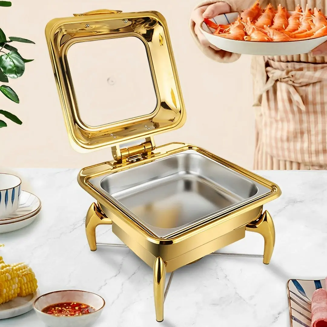 Soga Gold Plated Stainless Steel Square Chafing Dish Tray Buffet Cater Food Warmer Chafer with Top Lid