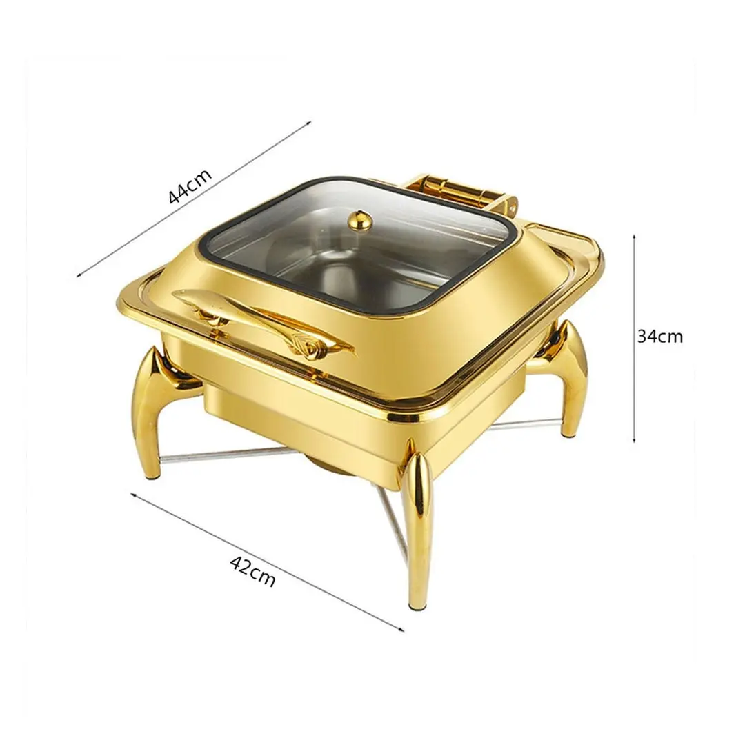 Soga Gold Plated Stainless Steel Square Chafing Dish Tray Buffet Cater Food Warmer Chafer with Top Lid