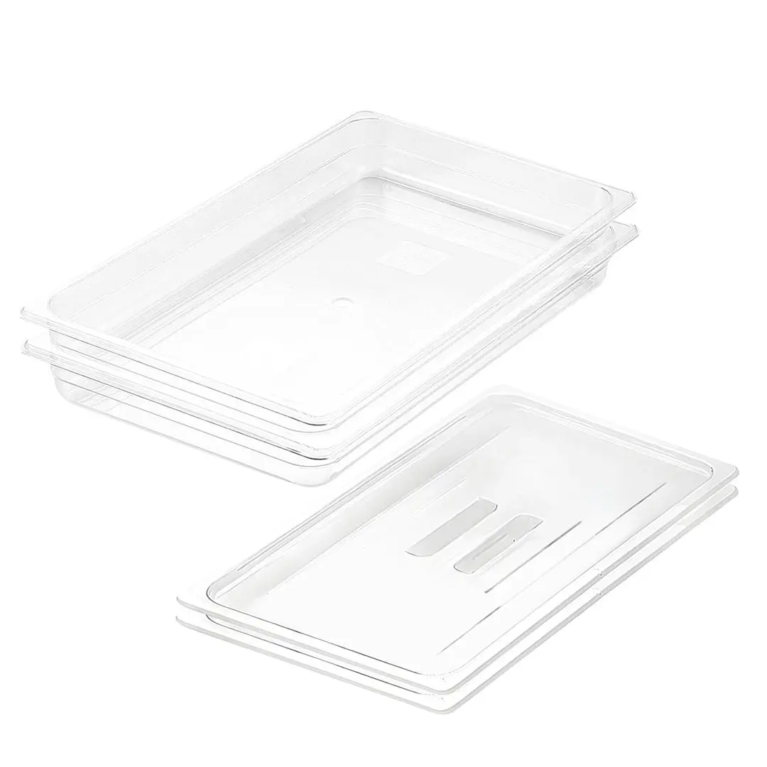 Soga 65mm Clear Gastronorm GN Pan 1/1 Food Tray Storage Bundle of 2 with Lid