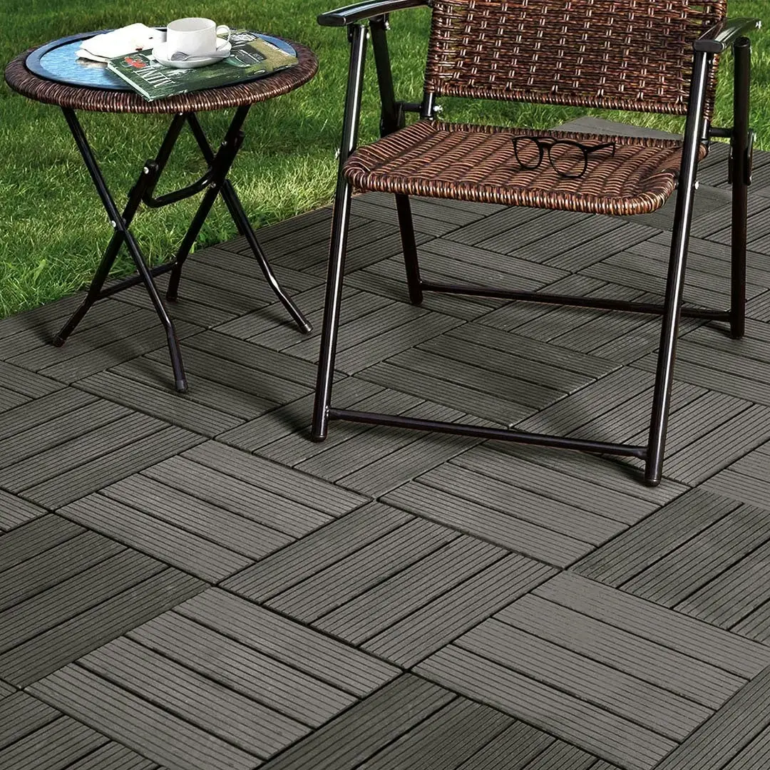 Soga 11 pcs Grey DIY Wooden Composite Decking Tiles Garden Outdoor Backyard Flooring Home Decor