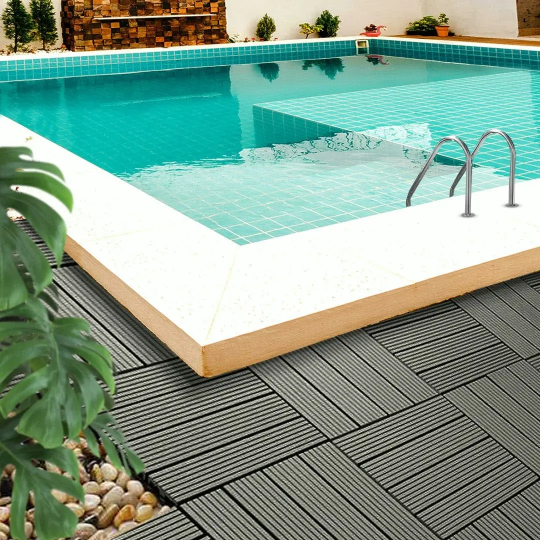 Soga 11 pcs Grey DIY Wooden Composite Decking Tiles Garden Outdoor Backyard Flooring Home Decor