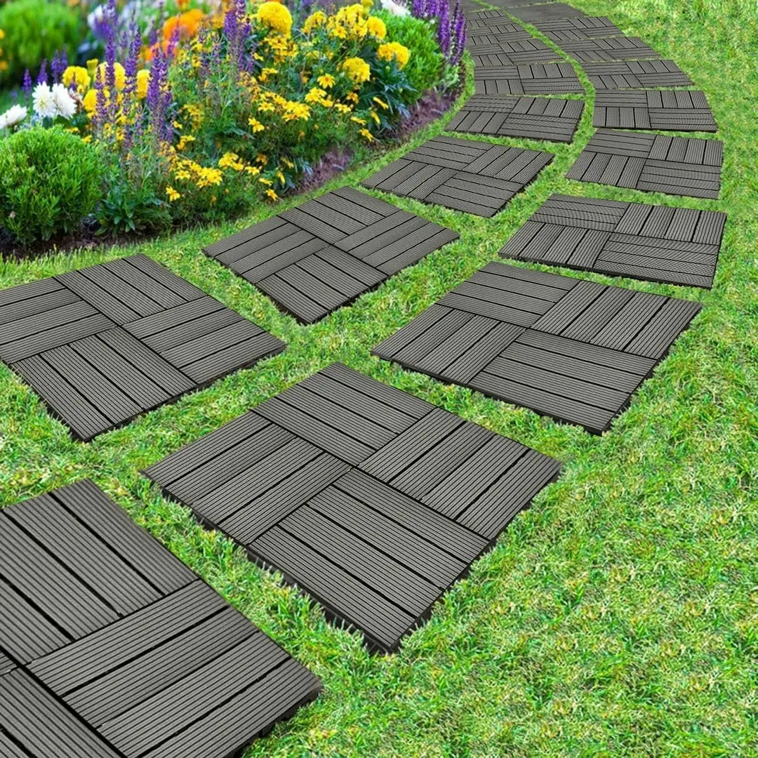 Soga 11 pcs Grey DIY Wooden Composite Decking Tiles Garden Outdoor Backyard Flooring Home Decor