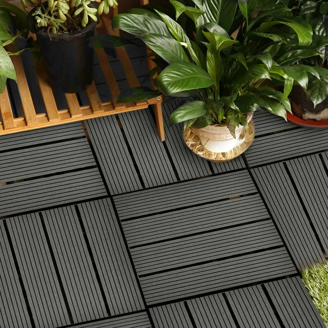 Soga 11 pcs Grey DIY Wooden Composite Decking Tiles Garden Outdoor Backyard Flooring Home Decor