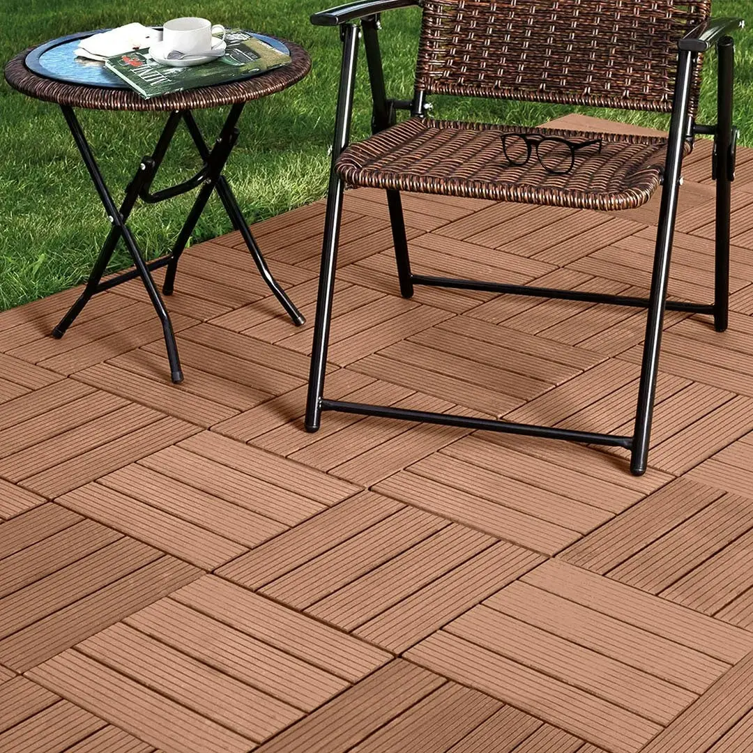 Soga 11 pcs Red Brown DIY Wooden Composite Decking Tiles Garden Outdoor Backyard Flooring Home Decor