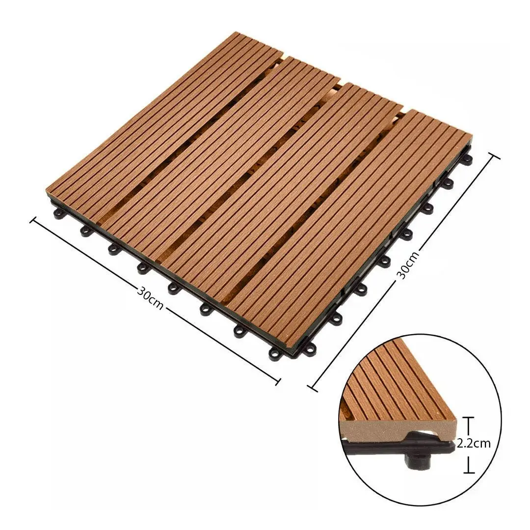 Soga 11 pcs Red Brown DIY Wooden Composite Decking Tiles Garden Outdoor Backyard Flooring Home Decor