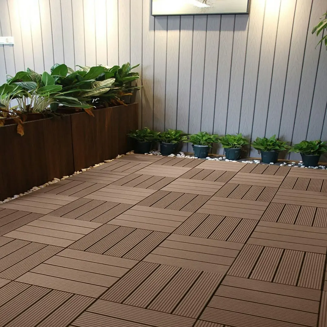 Soga 11 pcs Light Chocolate DIY Wooden Composite Decking Tiles Garden Outdoor Backyard Flooring Home Decor