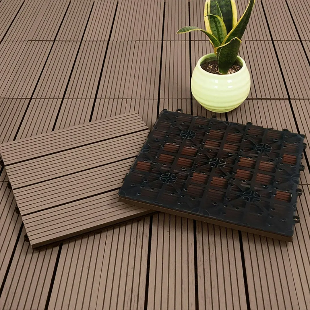 Soga 11 pcs Light Chocolate DIY Wooden Composite Decking Tiles Garden Outdoor Backyard Flooring Home Decor