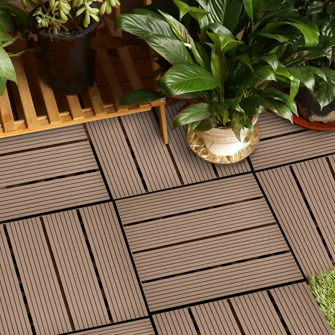 Soga 11 pcs Light Chocolate DIY Wooden Composite Decking Tiles Garden Outdoor Backyard Flooring Home Decor