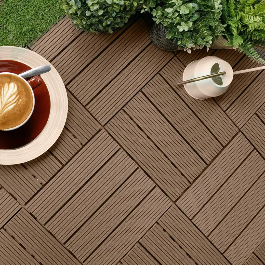 Soga 11 pcs Light Chocolate DIY Wooden Composite Decking Tiles Garden Outdoor Backyard Flooring Home Decor