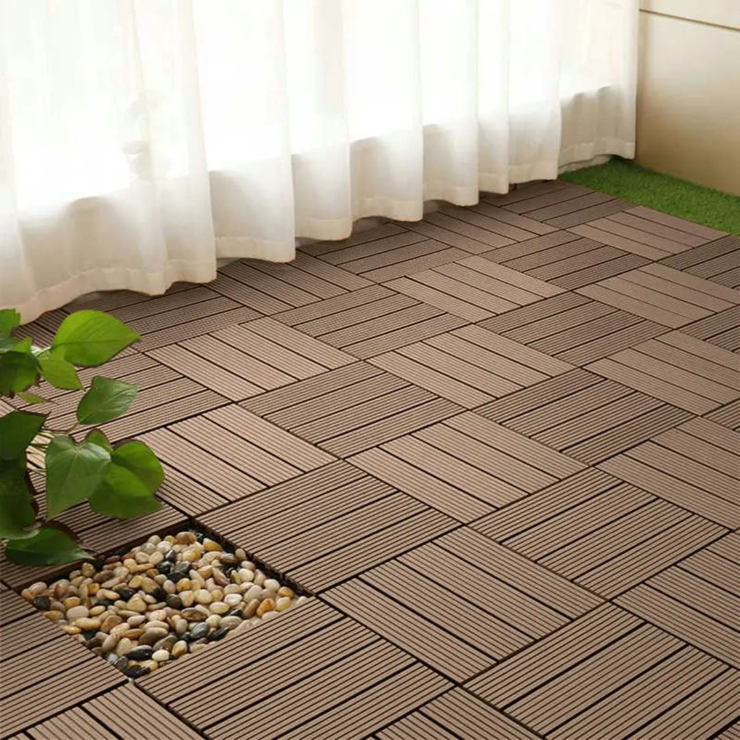 Soga 11 pcs Light Chocolate DIY Wooden Composite Decking Tiles Garden Outdoor Backyard Flooring Home Decor