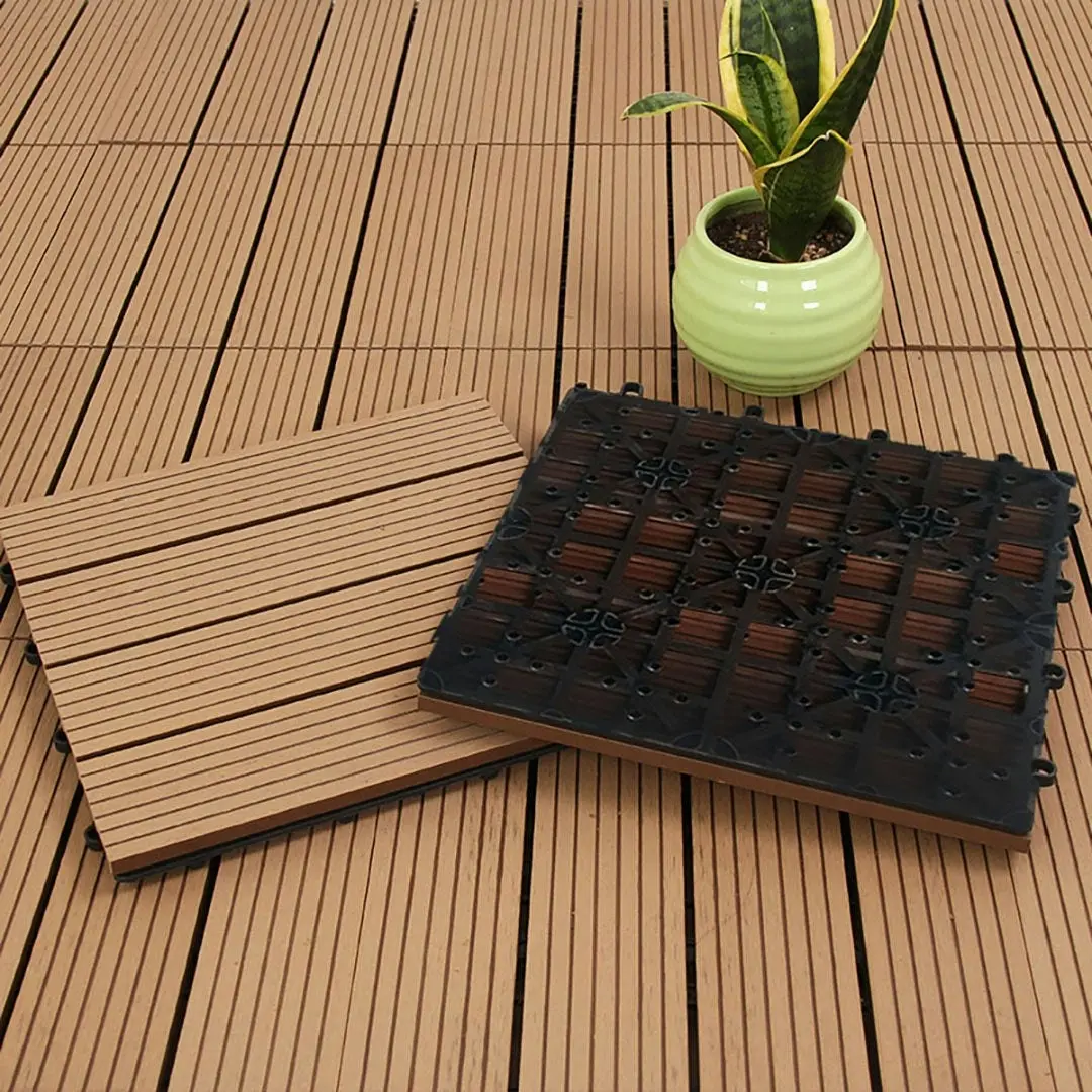 Soga 11 pcs Coffee DIY Wooden Composite Decking Tiles Garden Outdoor Backyard Flooring Home Decor