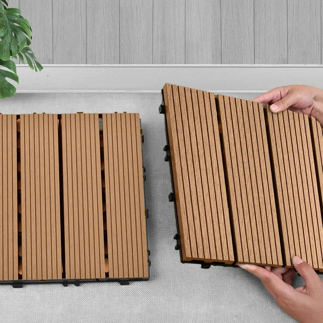 Soga 11 pcs Coffee DIY Wooden Composite Decking Tiles Garden Outdoor Backyard Flooring Home Decor