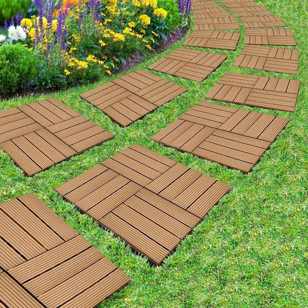 Soga 11 pcs Coffee DIY Wooden Composite Decking Tiles Garden Outdoor Backyard Flooring Home Decor