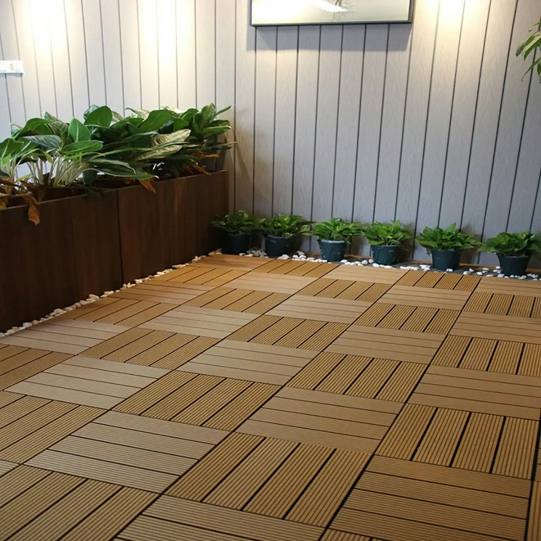 Soga 11 pcs Coffee DIY Wooden Composite Decking Tiles Garden Outdoor Backyard Flooring Home Decor