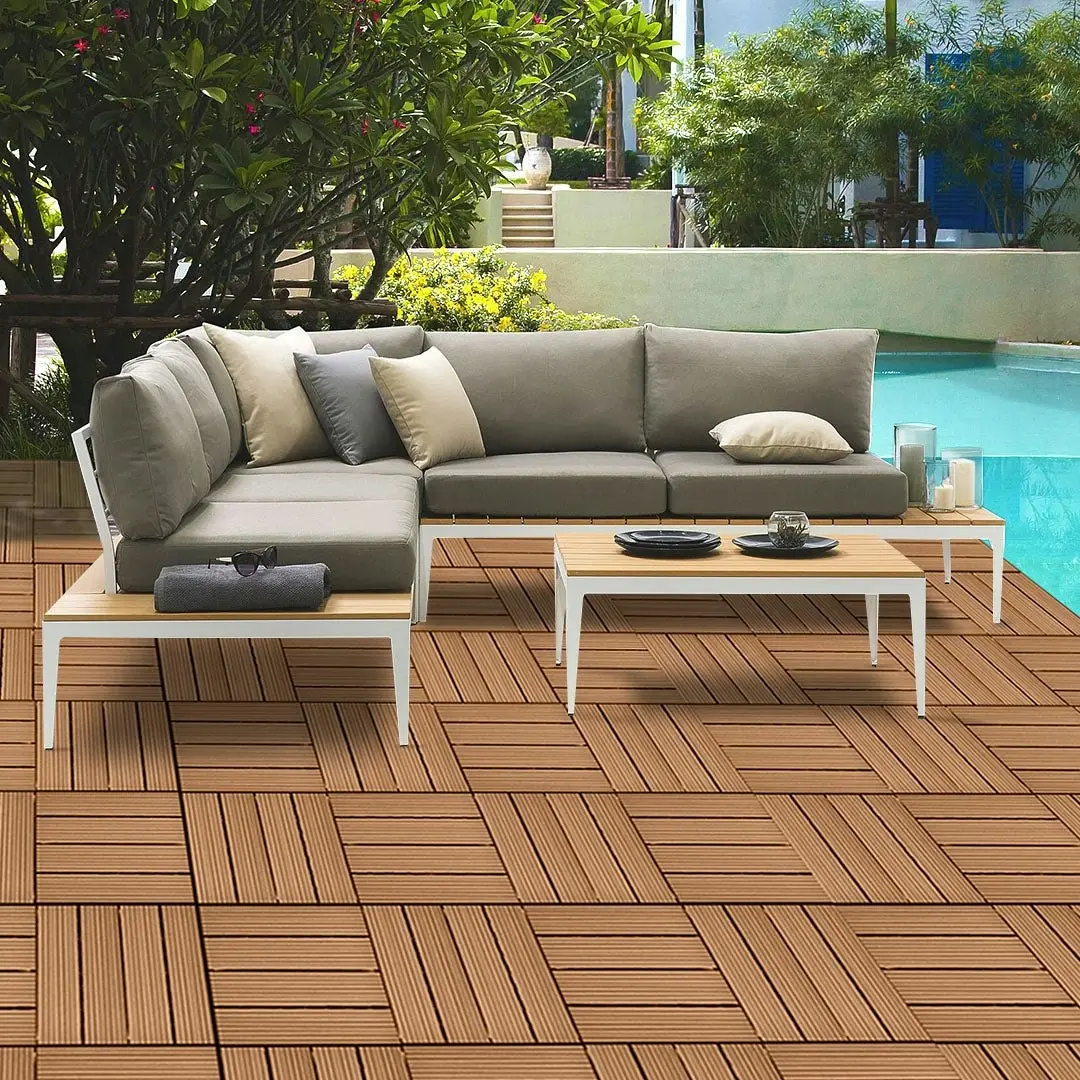 Soga 11 pcs Coffee DIY Wooden Composite Decking Tiles Garden Outdoor Backyard Flooring Home Decor