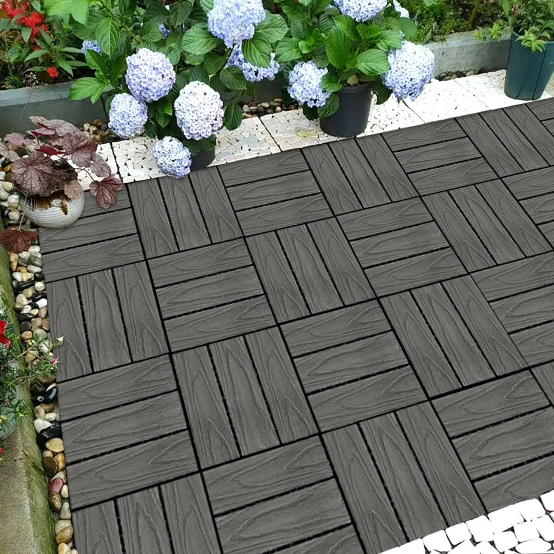 Soga 11 pcs Dark Grey DIY Wooden Composite Decking Tiles Garden Outdoor Backyard Flooring Home Decor