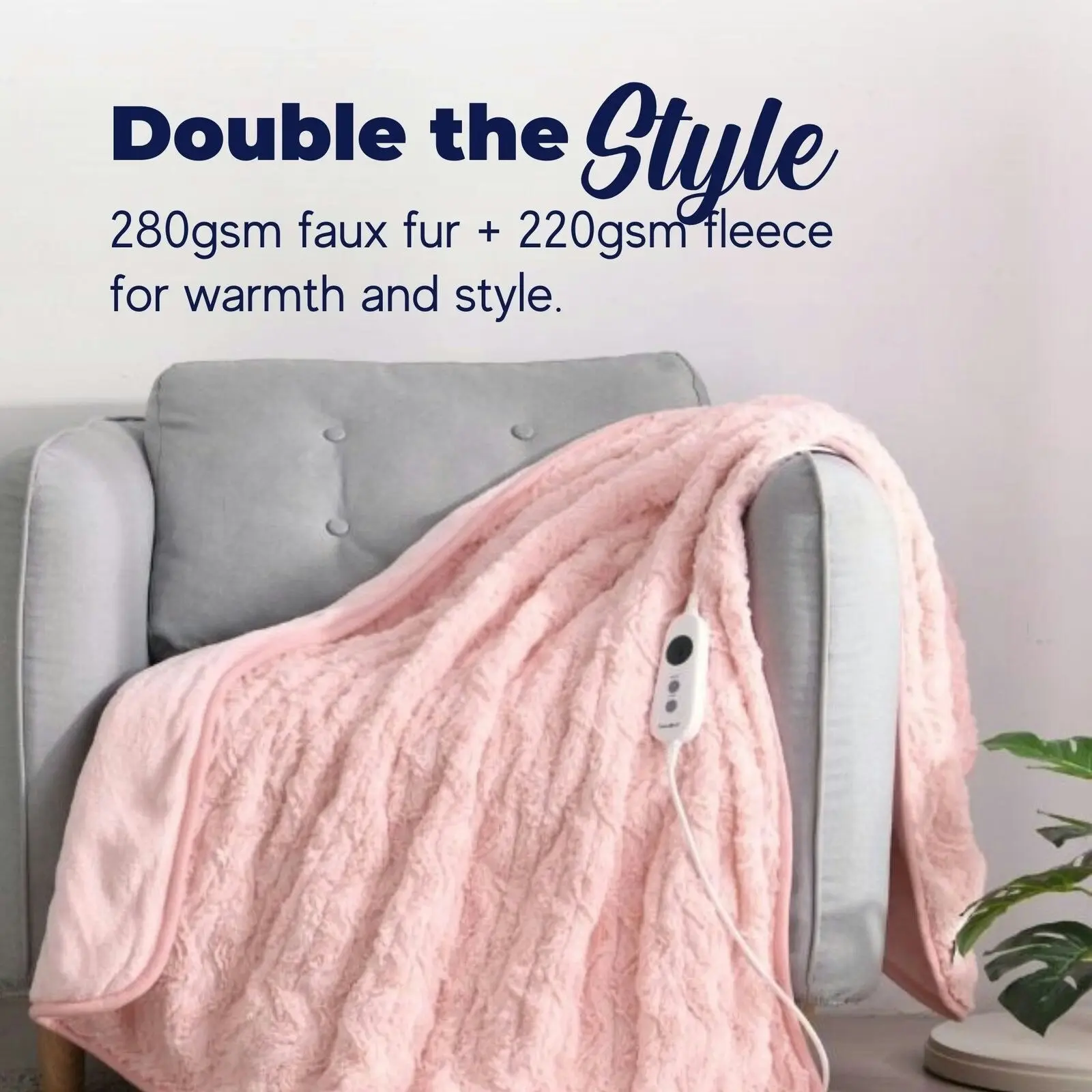 Dreamaker 500Gsm Faux Fur Heated Throw Pink 160 x 120cm