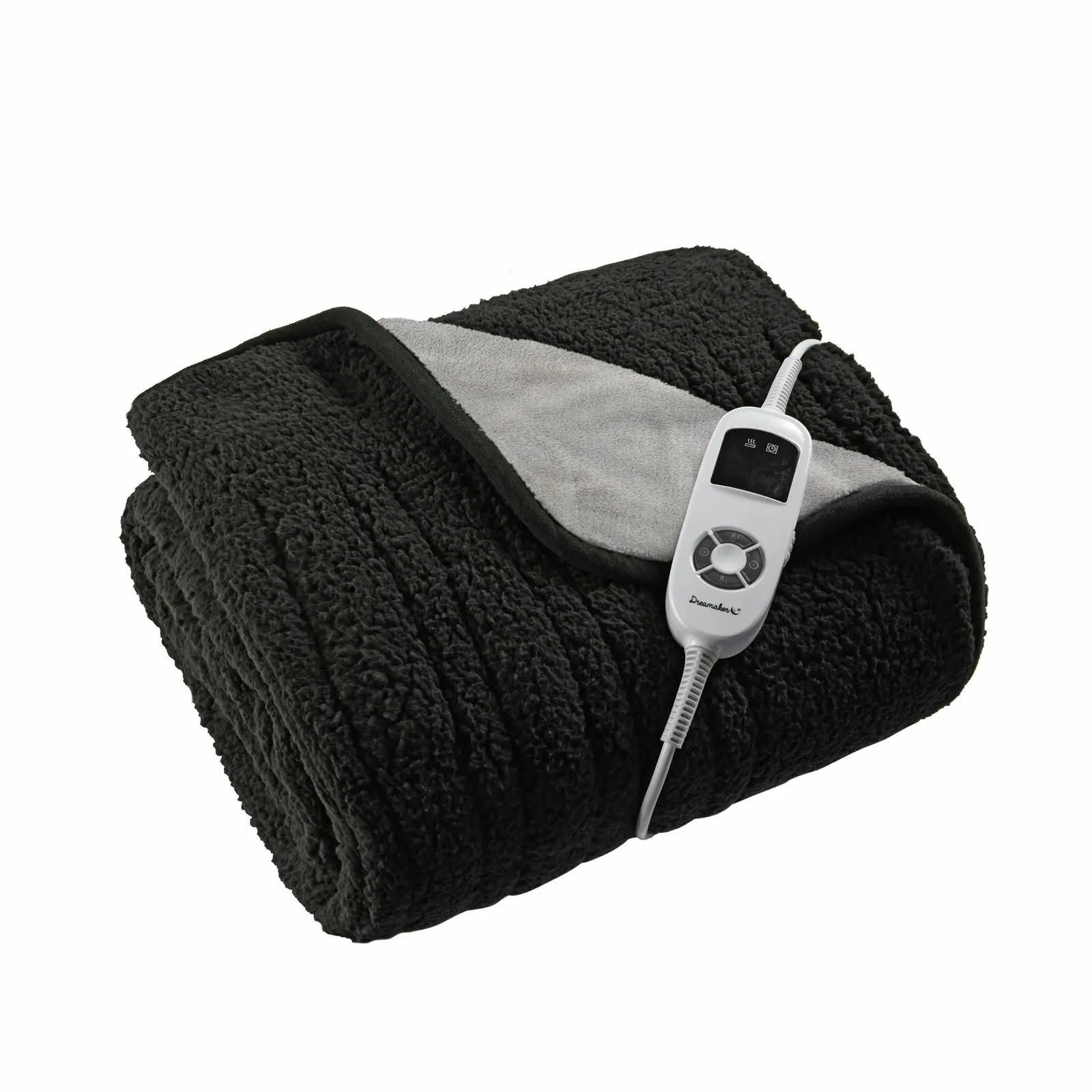 Dreamaker Reversible Sherpa & Coral Fleece Heated Throw Charcoal & Silver 160 x 120cm