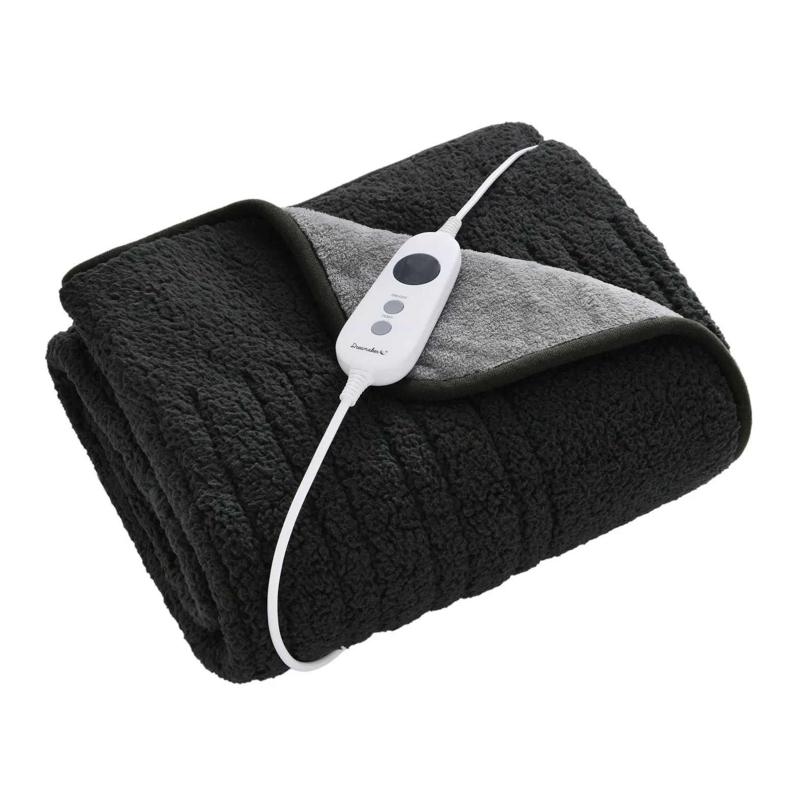 Dreamaker Reversible Sherpa & Coral Fleece Heated Throw Charcoal & Silver 160 x 120cm