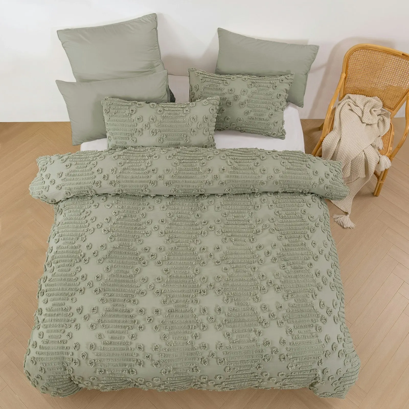 Dreamaker Fletcher Ultrafine Tufted Chenille Quilt Cover Set Sage Single Bed