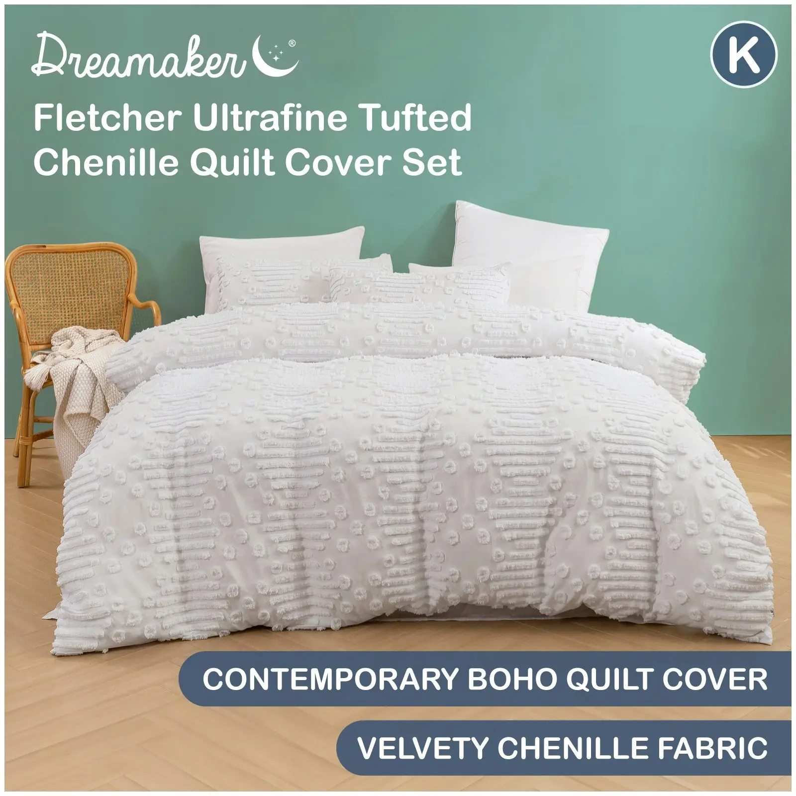 Dreamaker Fletcher Ultrafine Tufted Chenille Quilt Cover Set