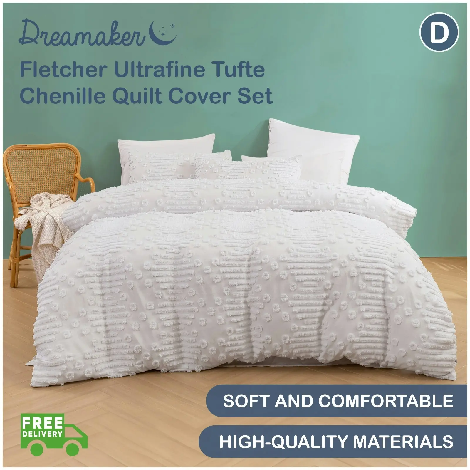 Dreamaker Fletcher Ultrafine Tufted Chenille Quilt Cover Set