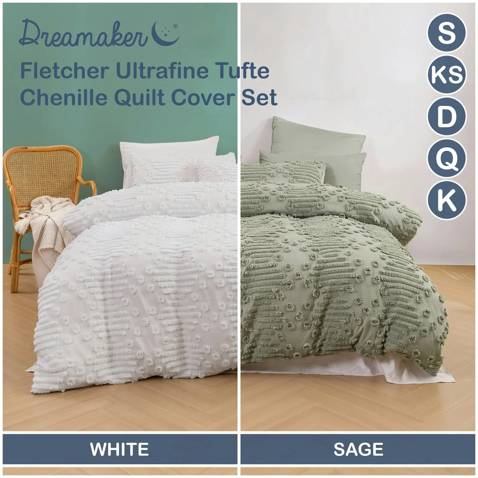 Dreamaker Fletcher Ultrafine Tufted Chenille Quilt Cover Set