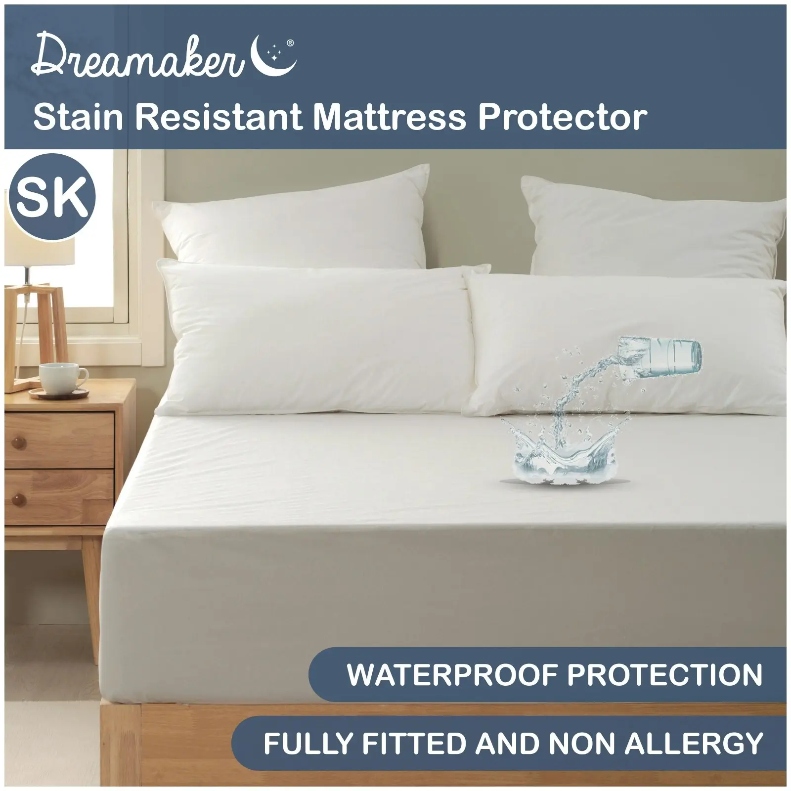 Dreamaker Stain Resistant Waterproof Mattress Protector Super King Bed