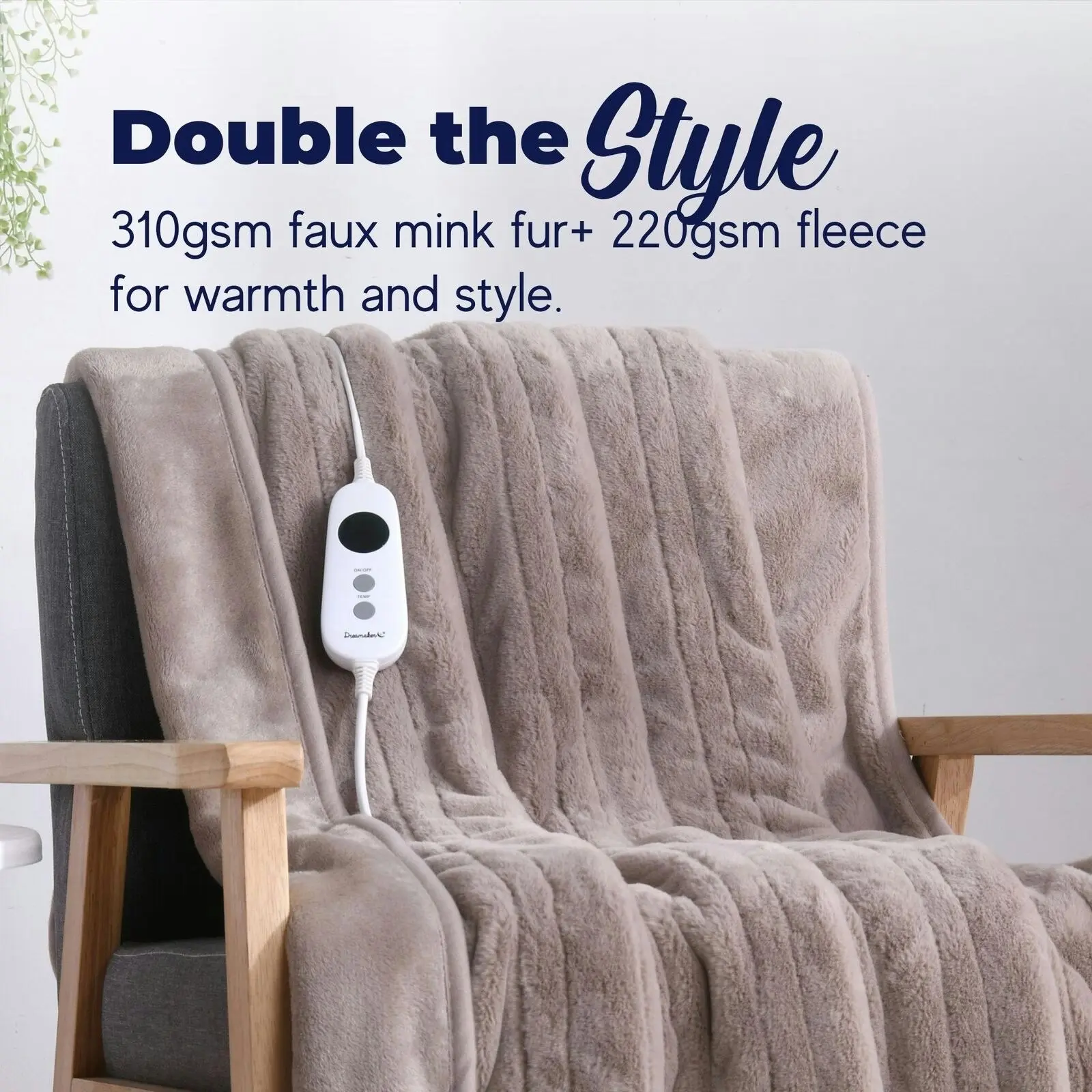 Dreamaker Faux Mink Heated Throw Mocha 160x120cm