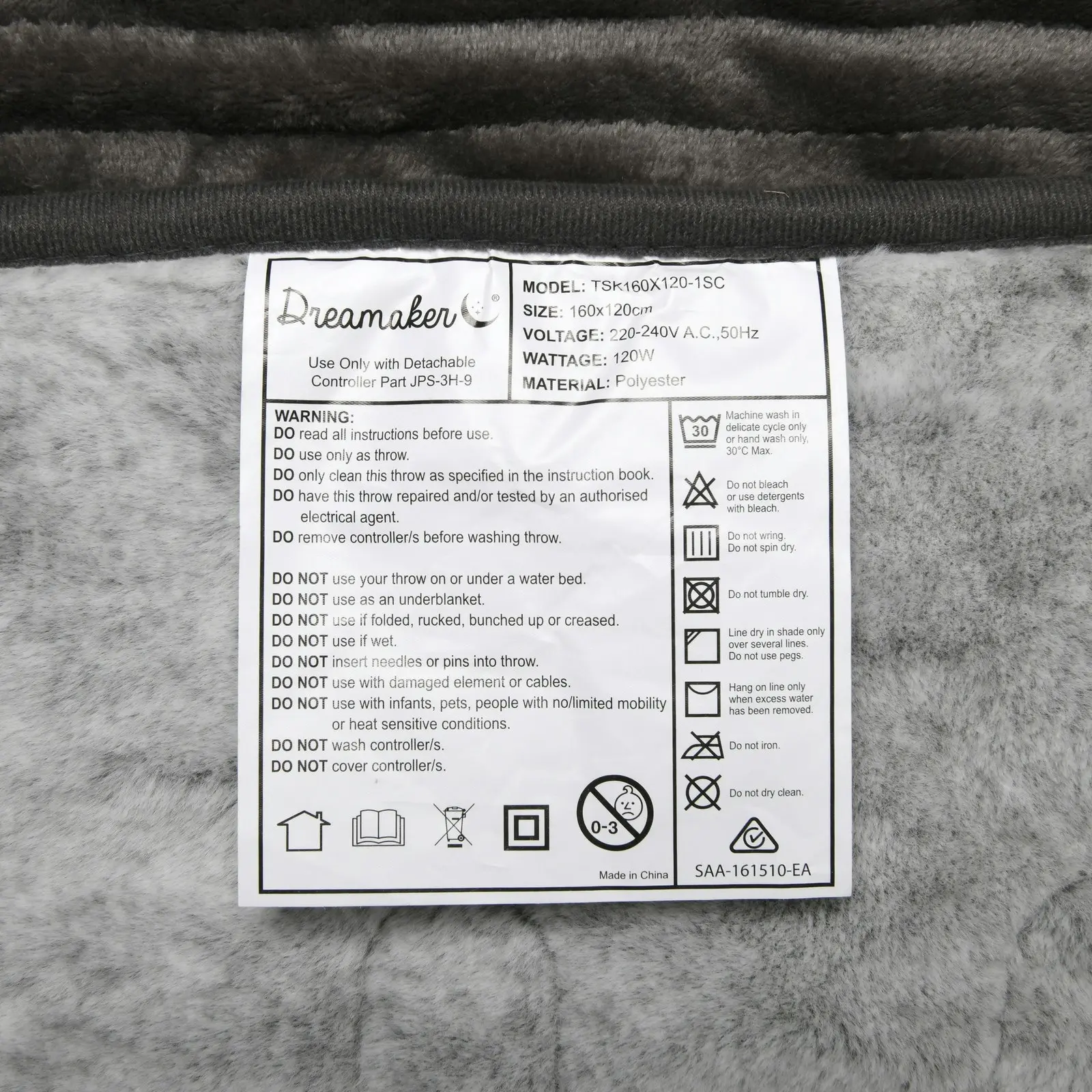 Dreamaker Faux Mink Heated Throw Silver with White Tip 160x120cm