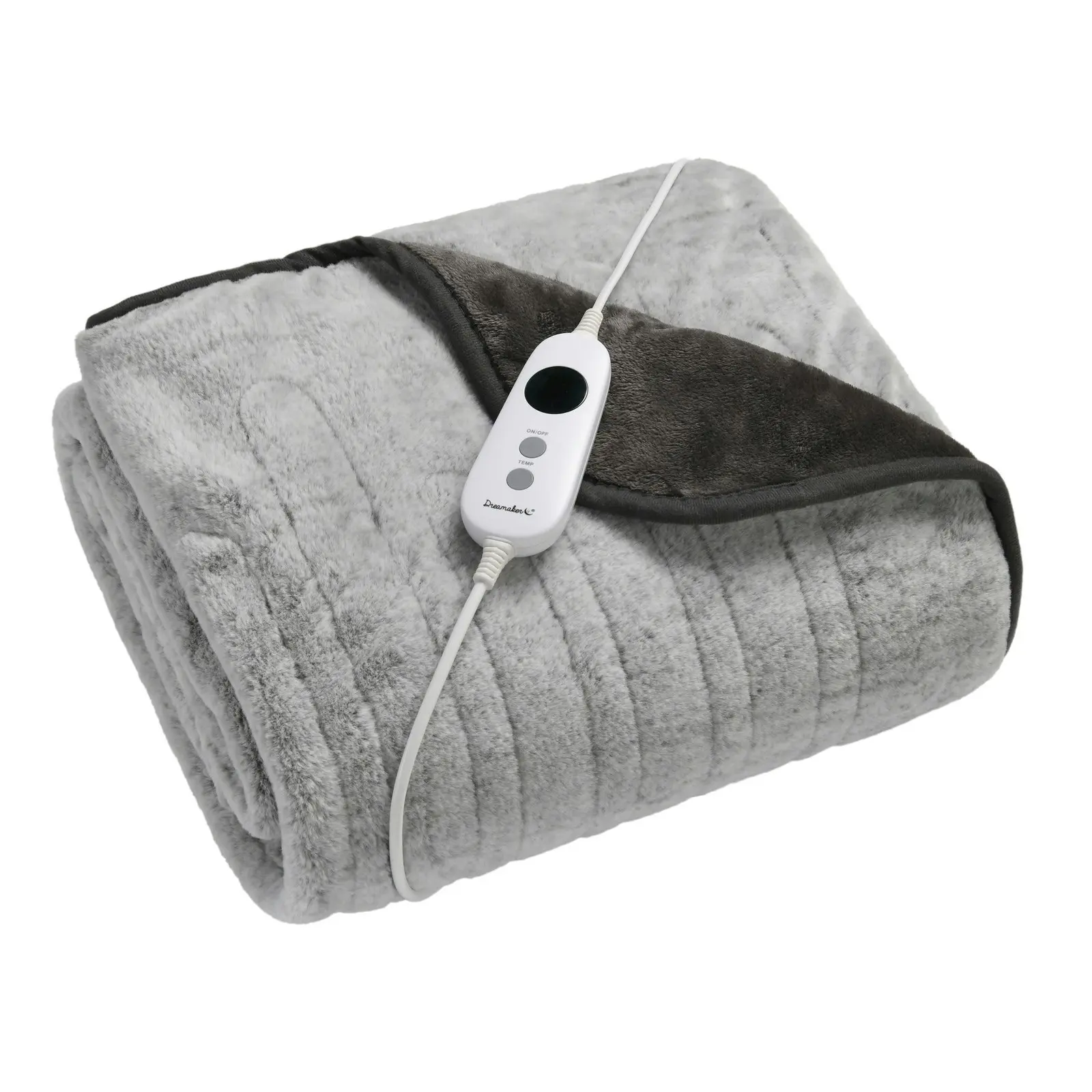 Dreamaker Faux Mink Heated Throw Silver with White Tip 160x120cm