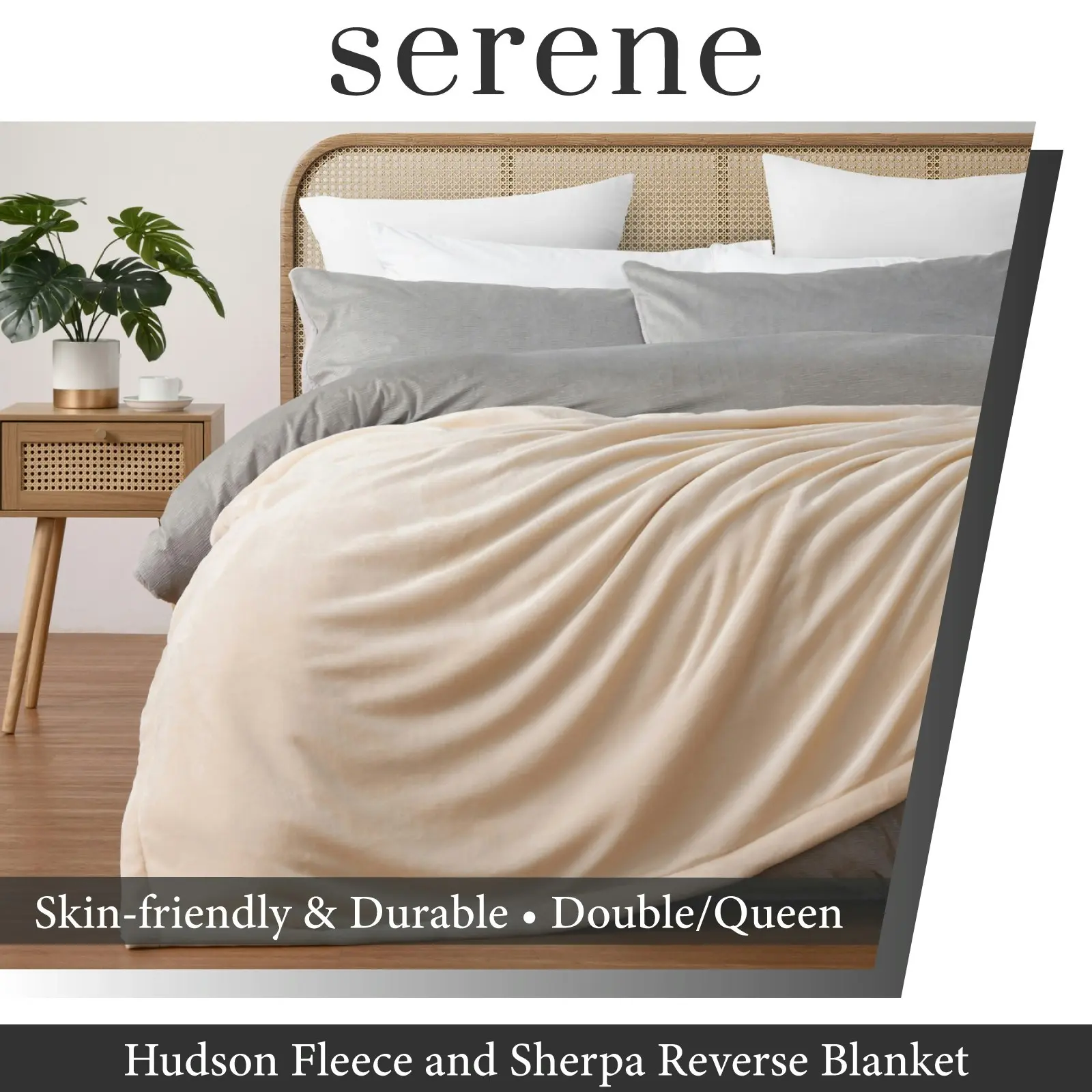 Serene Hudson Fleece and Sherpa Reverse Blanket Cream Double/Queen Bed