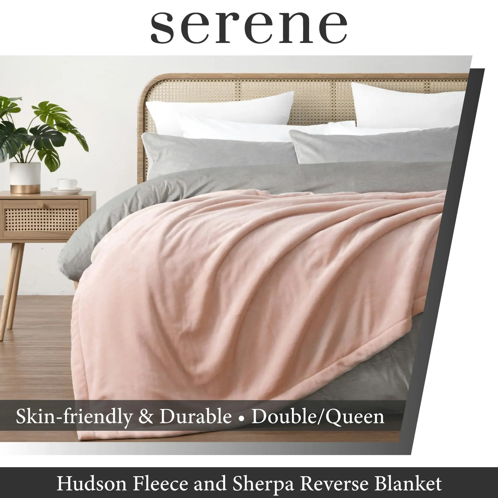 Serene Hudson Fleece and Sherpa Reverse Blanket Blush Double/Queen Bed