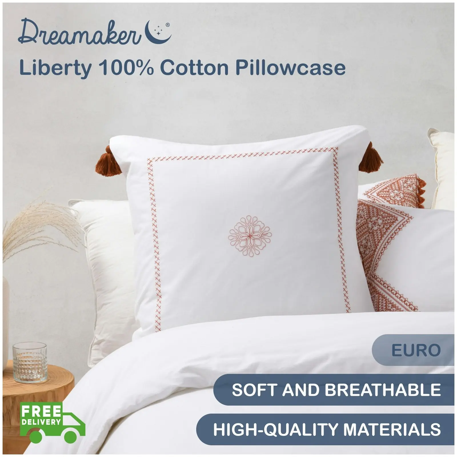 Dreamaker Liberty 100% Cotton European Pillowcase Rust