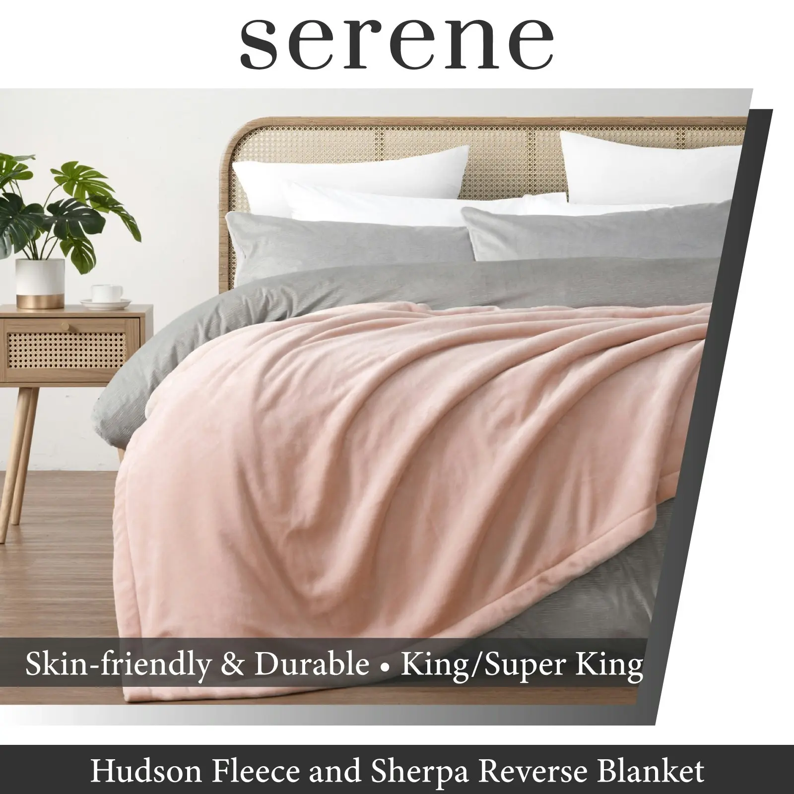 9009951 Serene Hudson Fleece and Sherpa Reverse Blanket Blush King/Super King Bed 270x240cm