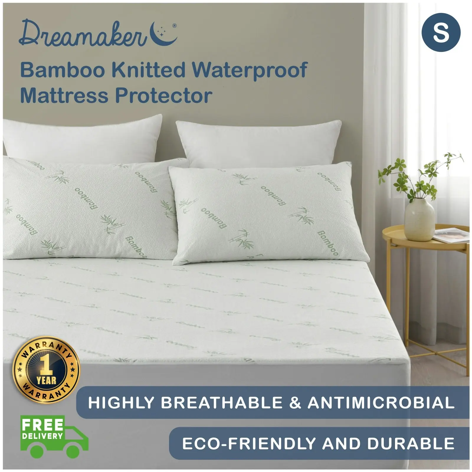 Dreamaker Bamboo Knitted Waterproof Mattress Protector Double Bed