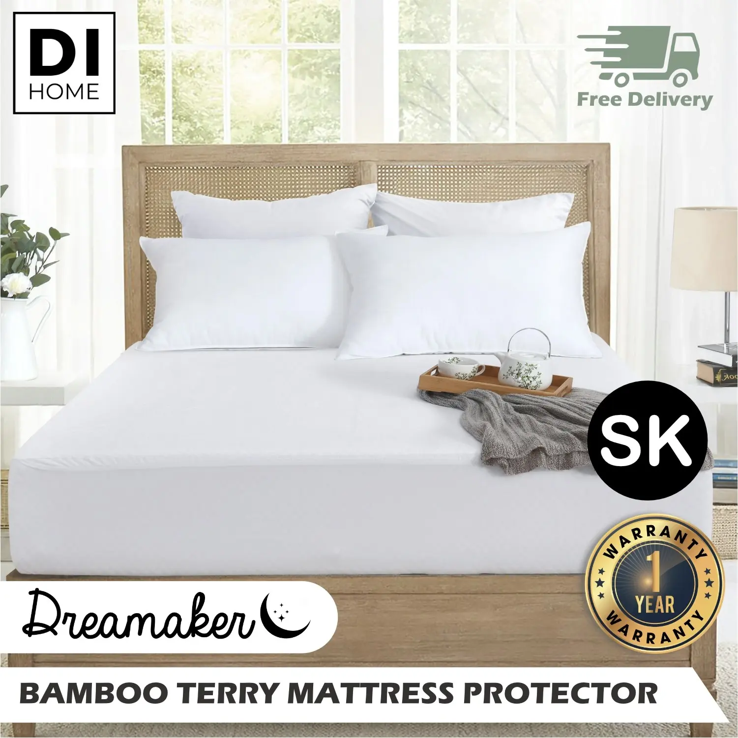 9009433 Dreamaker Bamboo Terry Waterproof  Mattress Protector - Super King Bed