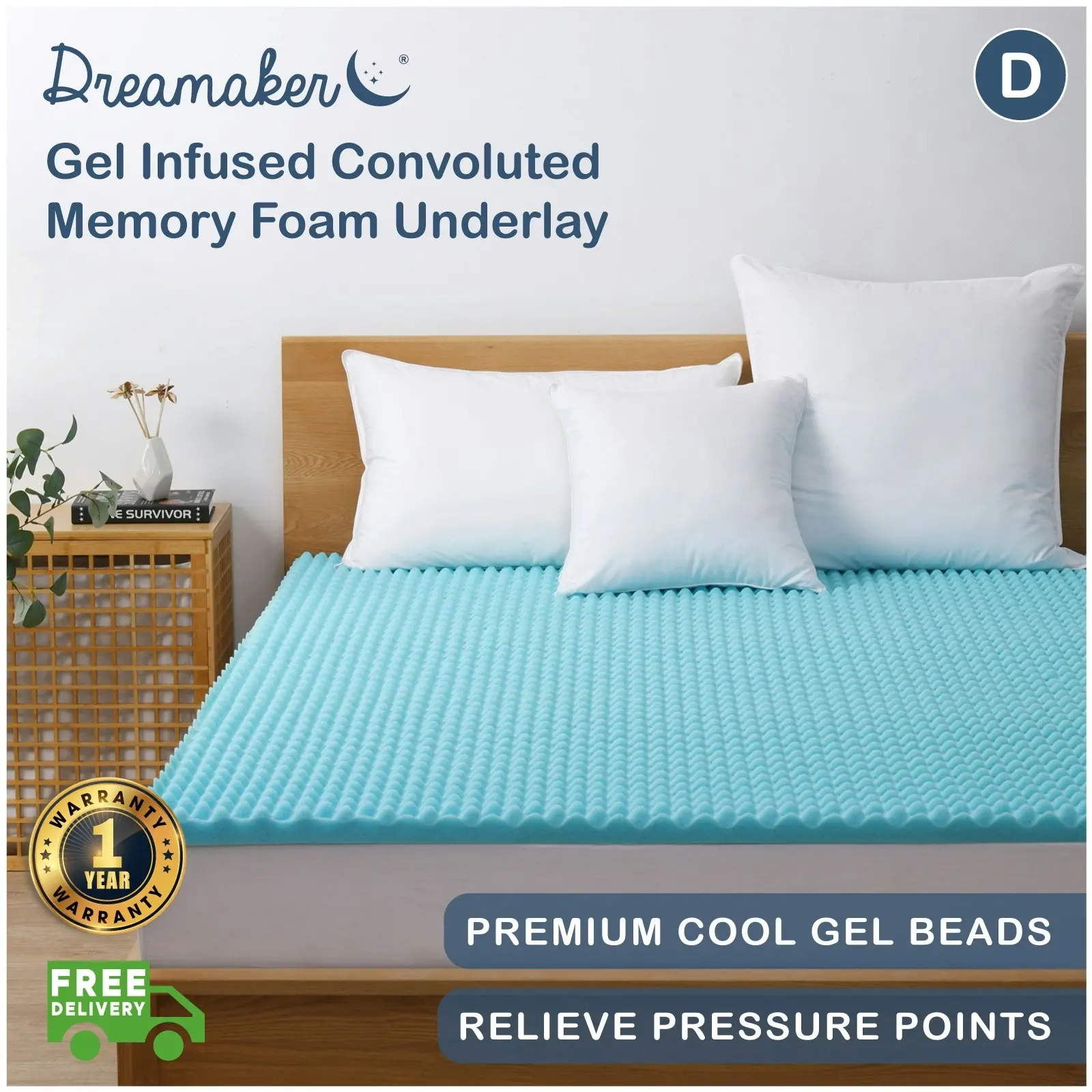 9009328 Dreamaker Gel Infused memory foam underlay DB