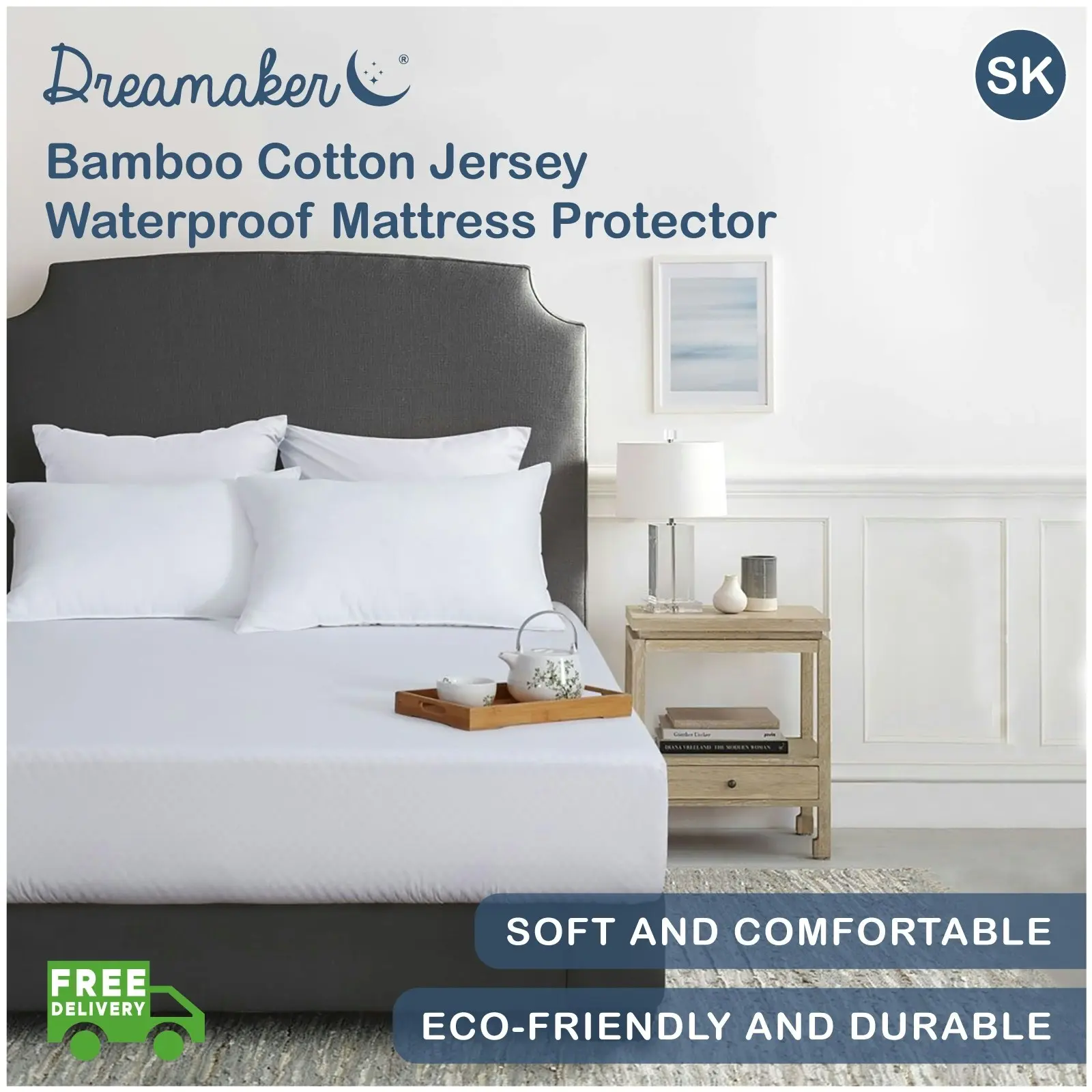 9009440 Dreamaker Bamboo Cotton Jersey Waterproof Mattress Protector - Super King Bed