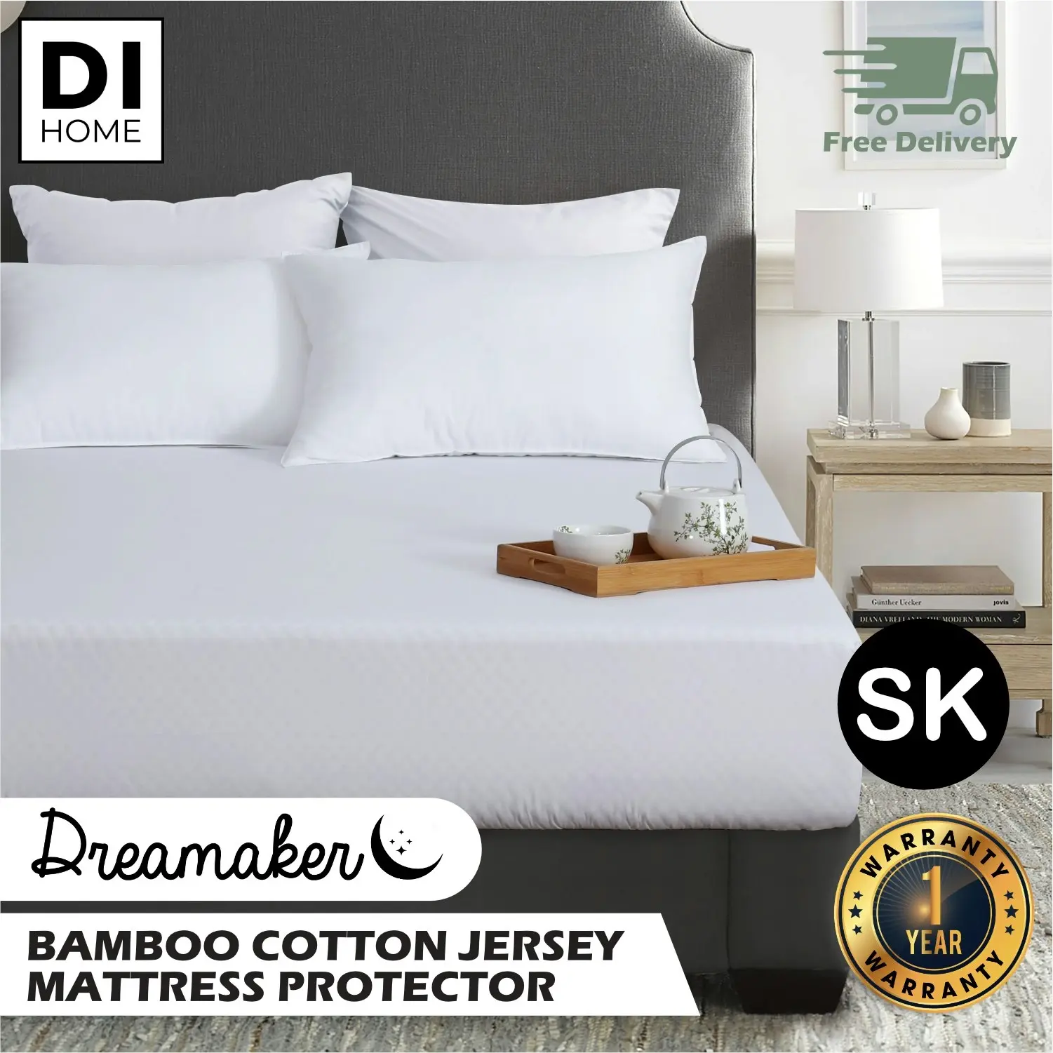 9009440 Dreamaker Bamboo Cotton Jersey Waterproof Mattress Protector - Super King Bed