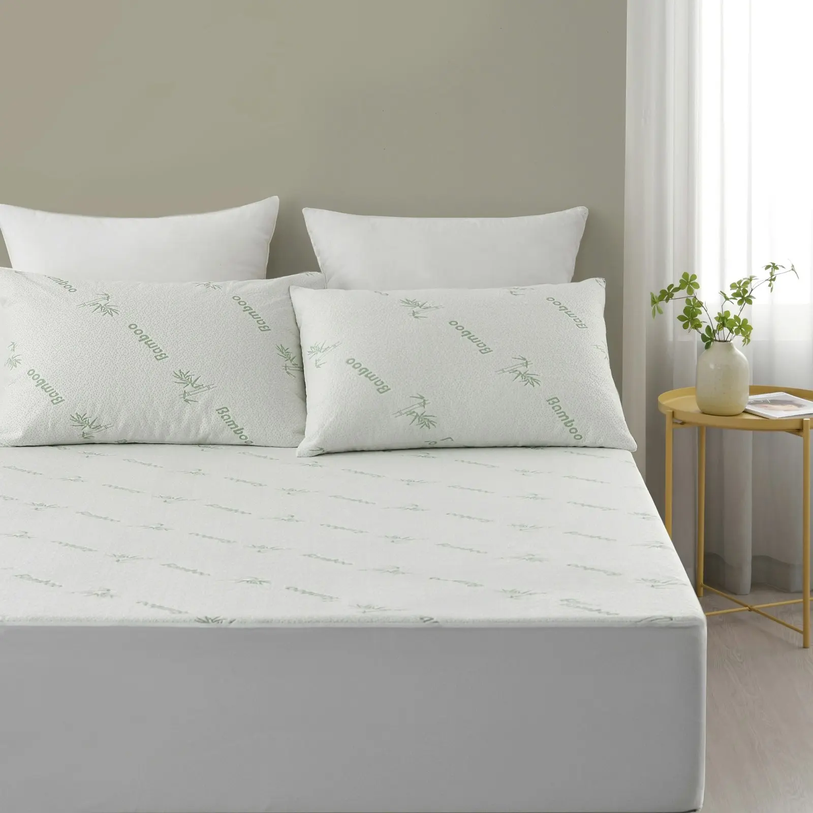 9009444 Dreamaker Bamboo Knitted Waterproof Mattress Protector - Queen Bed