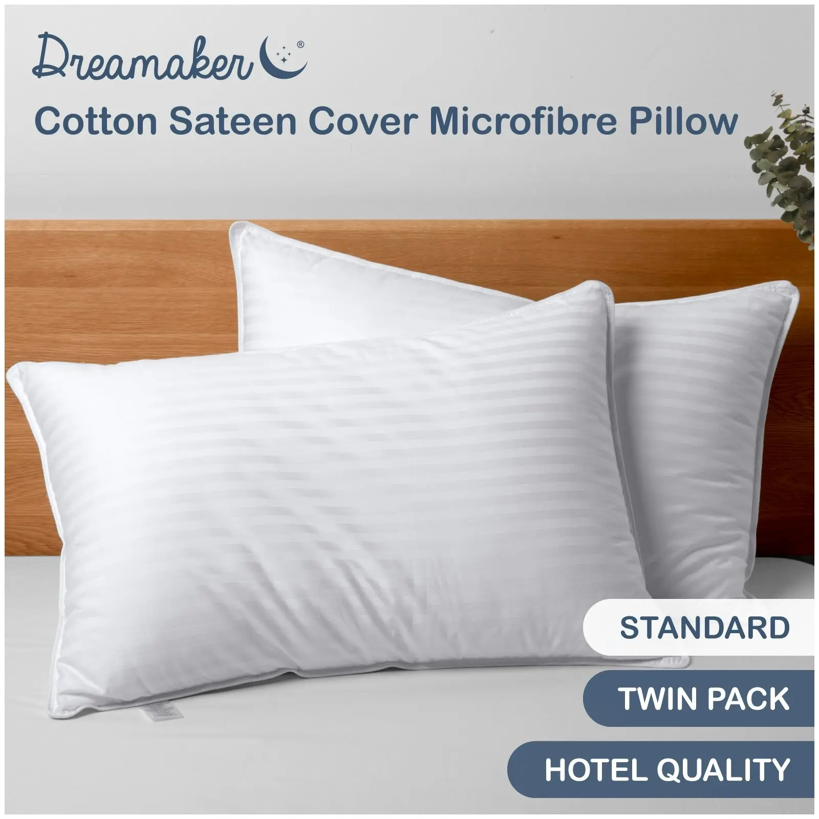 Dreamaker Rolled Microfibre Pillow Standard Twin Pack