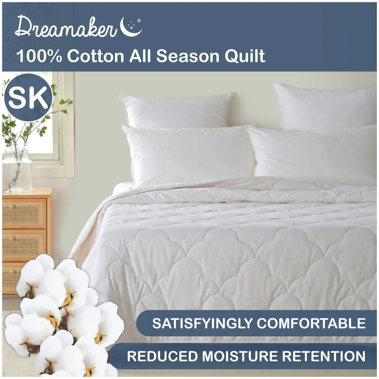 Dreamaker All Season 100% Cotton Quilt Super King Bed