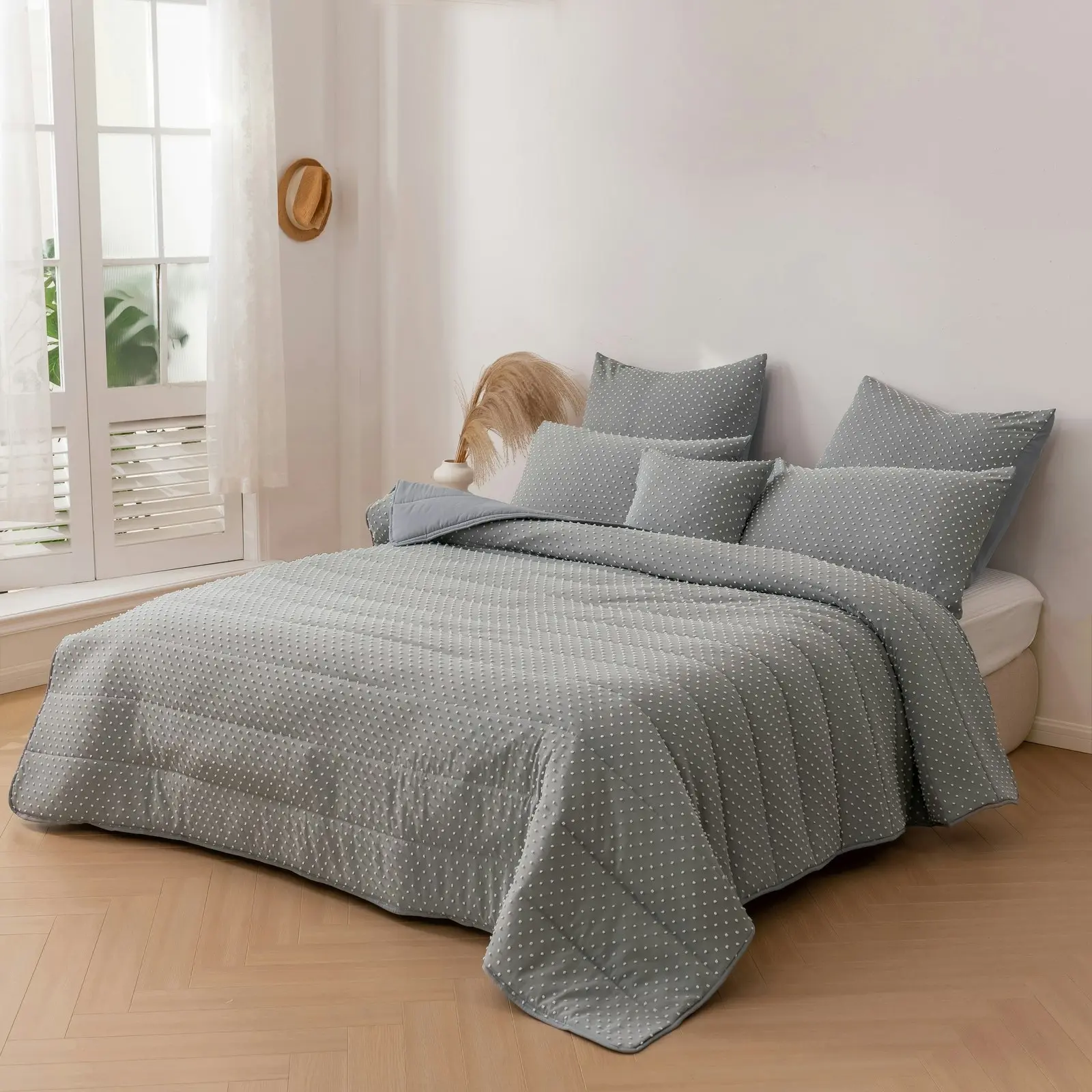 Dreamaker Finley Dot 6 Piece Comforter Set Charcoal