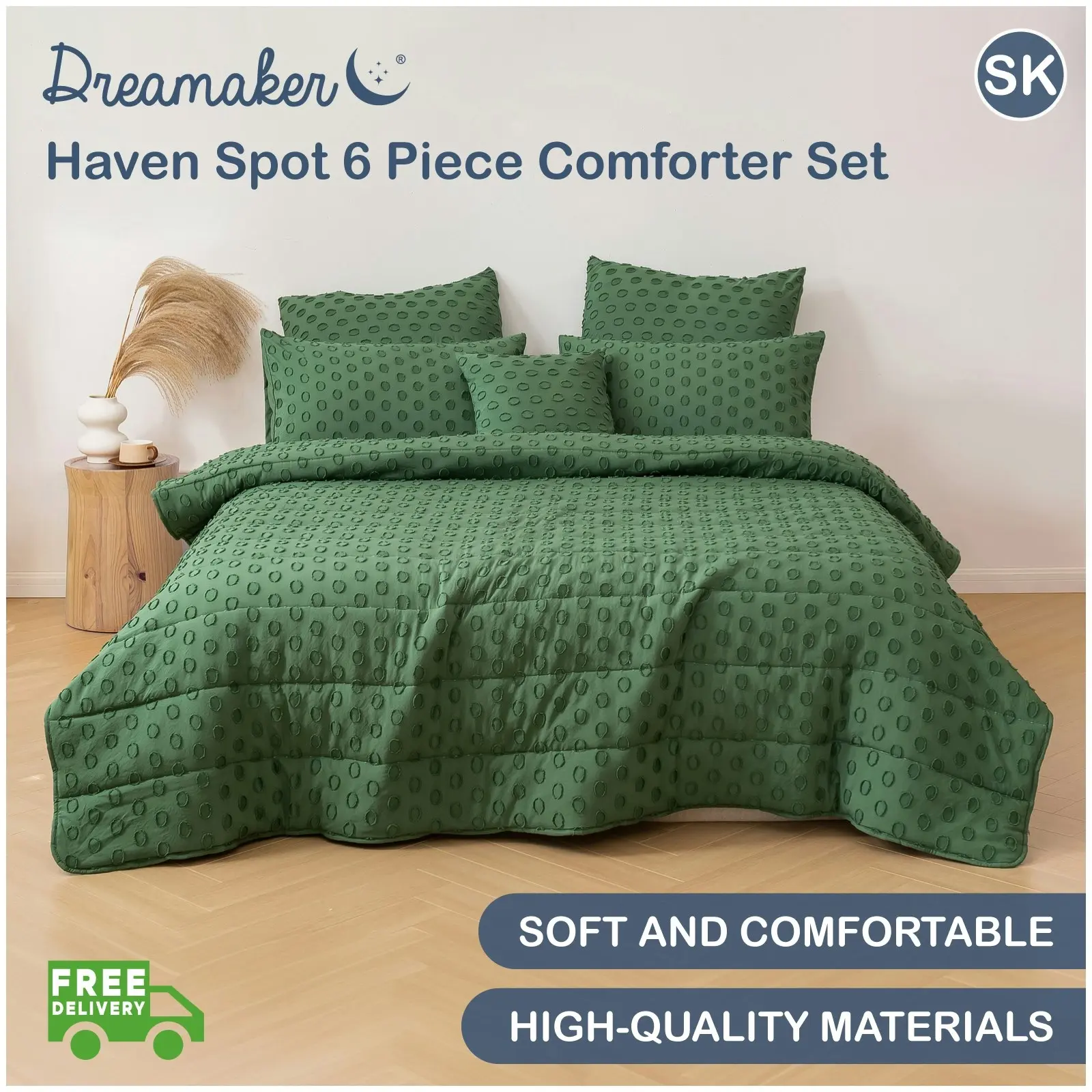 Dreamaker Haven Spot 6 Piece Comforter Set Eden Super King Bed