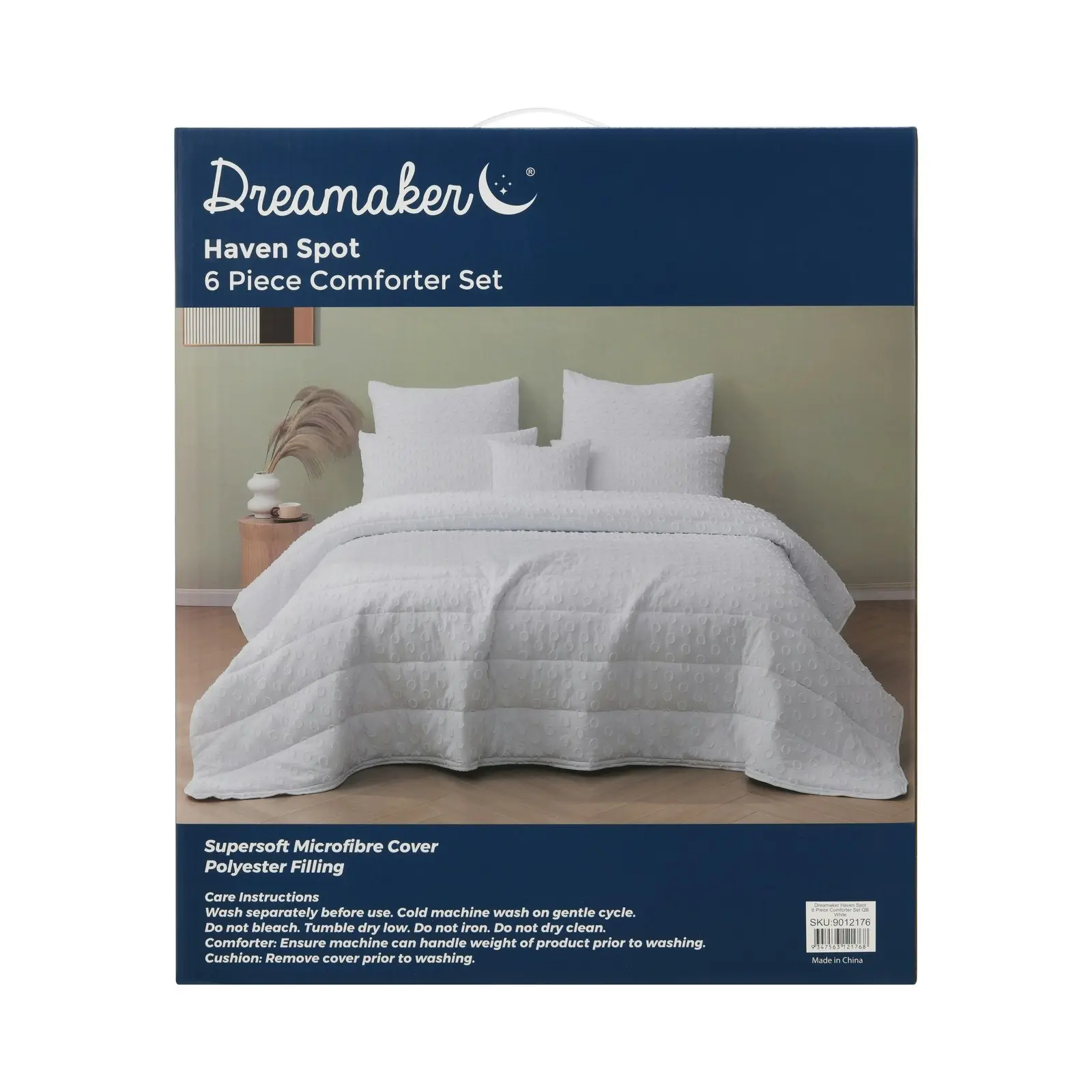 Dreamaker Haven Spot 6 Piece Comforter Set White Super King Bed