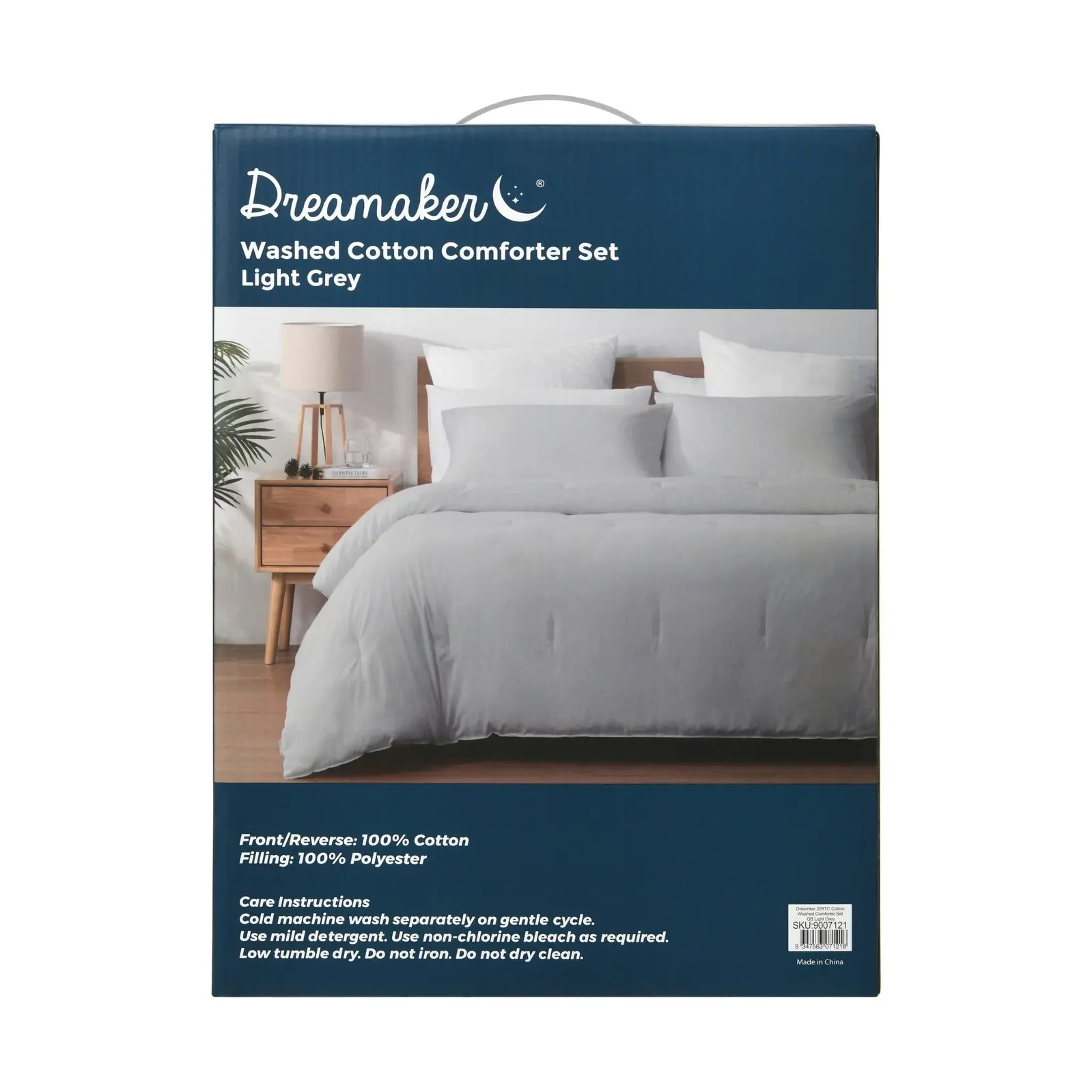 Dreamaker 225TC Cotton Washed Comforter Set Light Grey King Bed